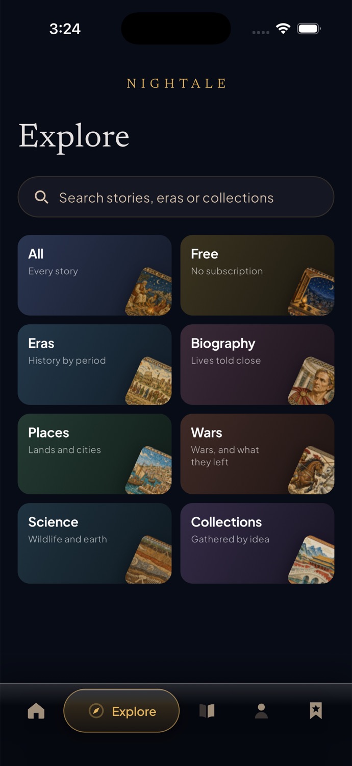 Explore: All, Free, Eras, Biography, Places, Wars, Science, Collections